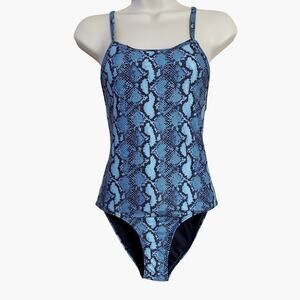E-ko Beach Life PinkFish Jost One-Piece Blue Snakeskin Racerback Hi-Cut Swimsuit